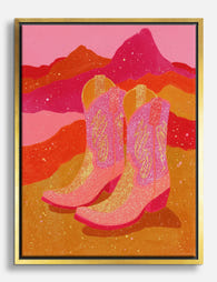 Pink Western Boots Glow Canvas Print Gold