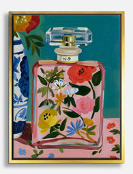 Blooming Perfume Bottle Canvas Print Gold