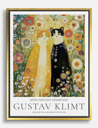Klimts Whimsical Cats Canvas Print Gold