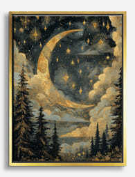 Golden Moonlit Forest Canvas Print - Gold