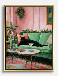 Festive Feline Lounge Canvas Print Gold