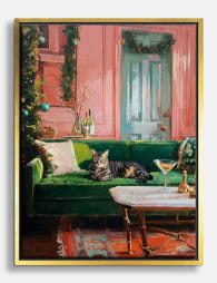 Festive Green Sofa Chic Canvas Print Gold