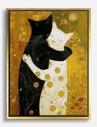 Klimt Inspired Cat Embrace Canvas Print Gold