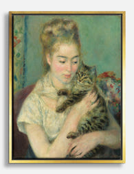 Woman with a Cat by Renoir Canvas Print Gold