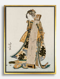 Elegant Bijo with Koto by Hokusai Canvas Print Gold