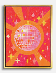 Pink Disco Ball Glow Canvas Print Gold