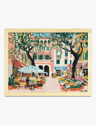 Mallorca Market Scene Art Print Oak