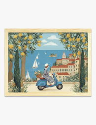 Vespa by the Amalfi Coast Art Print Oak