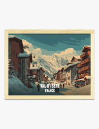 Snowy Streets of Val d’Isère Art Print Oak