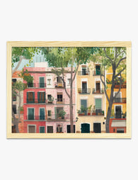 Barcelona Balcony View Art Print - Oak