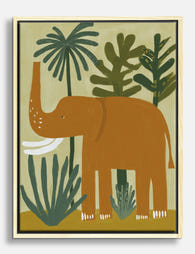 Playful Jungle Elephant Canvas Print Oak