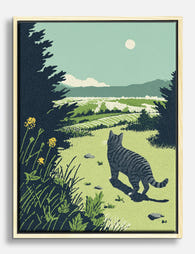 Moonlit Meadow Cat Canvas Print - Oak