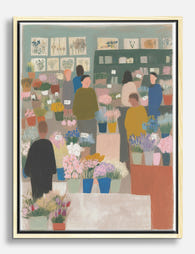 Morning at the Flower Market Canvas Print Oak