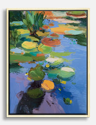Monet Inspired Lily Pond Canvas Print Oak
