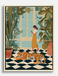 Botanical Retreat with Tiger Canvas Print Oak