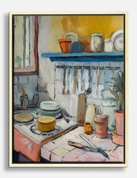 Sunlit Kitchen Still Life Canvas Print - Oak