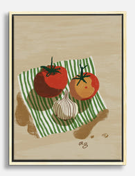 Tomato & Garlic Still Life Canvas Print Oak