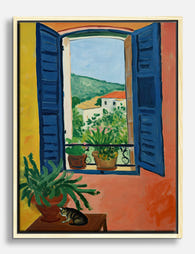 Matisse Window with Cat Canvas Print Oak