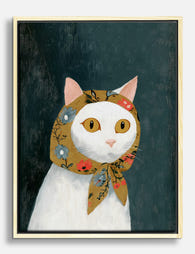 Chic Cat in Floral Scarf Canvas Print Oak