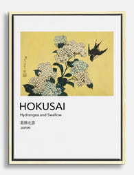 Hokusai Hydrangea & Swallow Canvas Print Oak