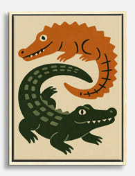 Playful Crocodiles Canvas Print Oak