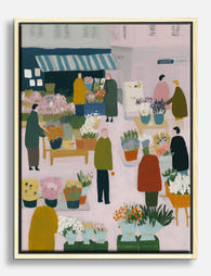 Flower Market Stroll Canvas Print Oak