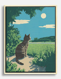 Moonlit Cat in the Meadow Canvas Print Oak
