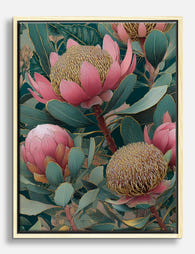Pink Protea Botanical Canvas Print - Oak