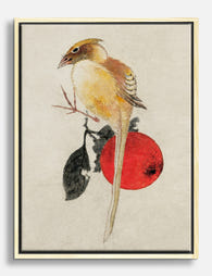 Hokusai Bird & Red Sun Canvas Print Oak