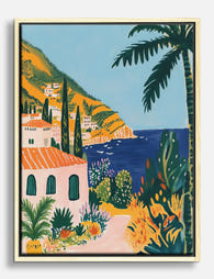 Mediterranean Coastline View Canvas Print Oak