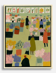 Flower Market Stroll Canvas Print Oak