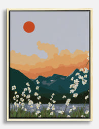 Sunset Serenity Over Mountains Canvas Print Oak