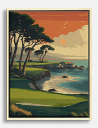 Sunset Coastal Golf View Canvas Print Oak