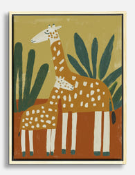 Playful Giraffe Duo Canvas Print Oak