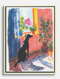 Sunlit Pause with Pup Canvas Print - Oak