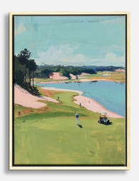 Sunlit Golf Course View Canvas Print - Oak