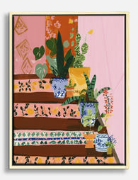 Patterned Steps & Greenery Canvas Print Oak