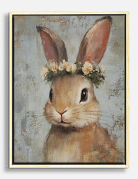 Floral Crown Bunny Portrait Canvas Print Oak