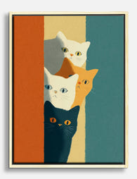 Curious Quartet Cats Canvas Print - Oak