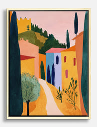 Sunlit Italian Village Path Canvas Print Oak