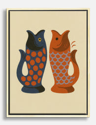 Whimsical Fish Vases Canvas Print Oak