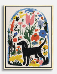 Garden Stroll with Pup Canvas Print - Oak