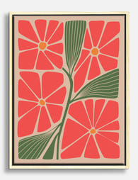 Retro Coral Bloom Canvas Print - Oak