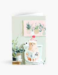 Ginger Cat on Toilet Holiday Greeting - Funny Cat Christmas Card
