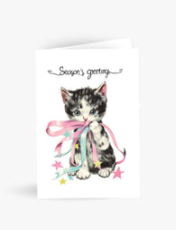 Seasons Greetings - Vintage Kitten Christmas - Card