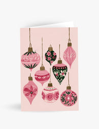 Pink and Green Holiday Baubles Card