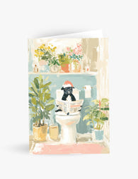 Pug on Toilet Holiday Greeting - Funny Dog Christmas Card