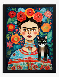 Frida Kahlo Floral Muse Art Print - Black