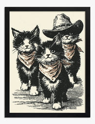 Cowboy Kittens Trio Art Print - Black