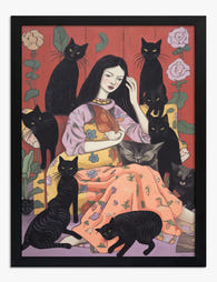 Enchanted Cat Haven Art Print - Black